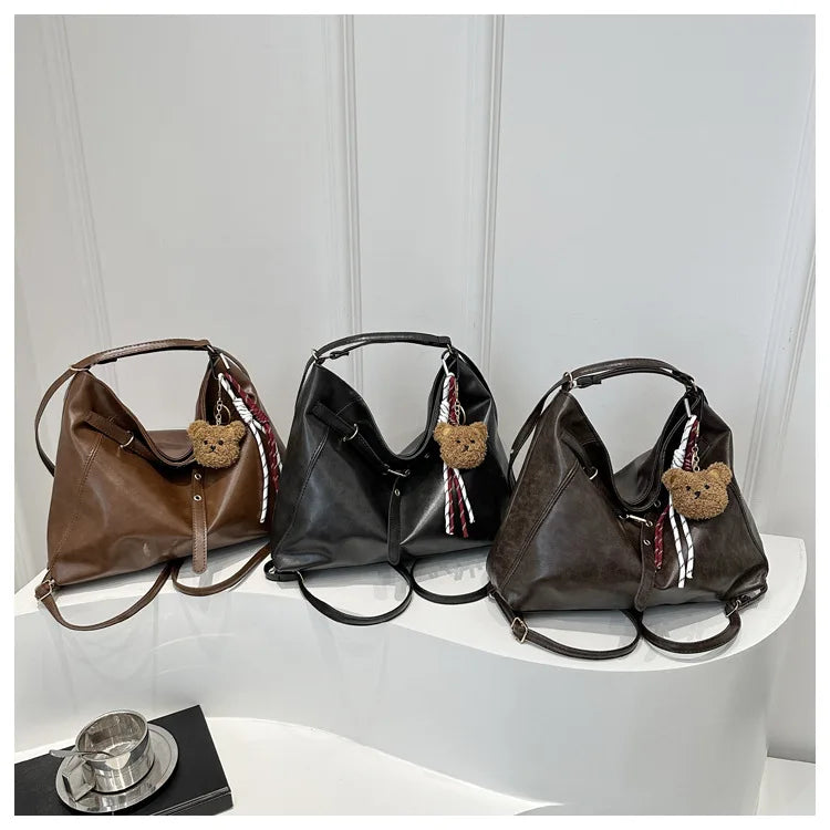Vintage Large Capacity Women's Shoulder Bag Fashion Backpacks Pu Leather Ladies Crossbody Bag Female Commuter Tote Handbags