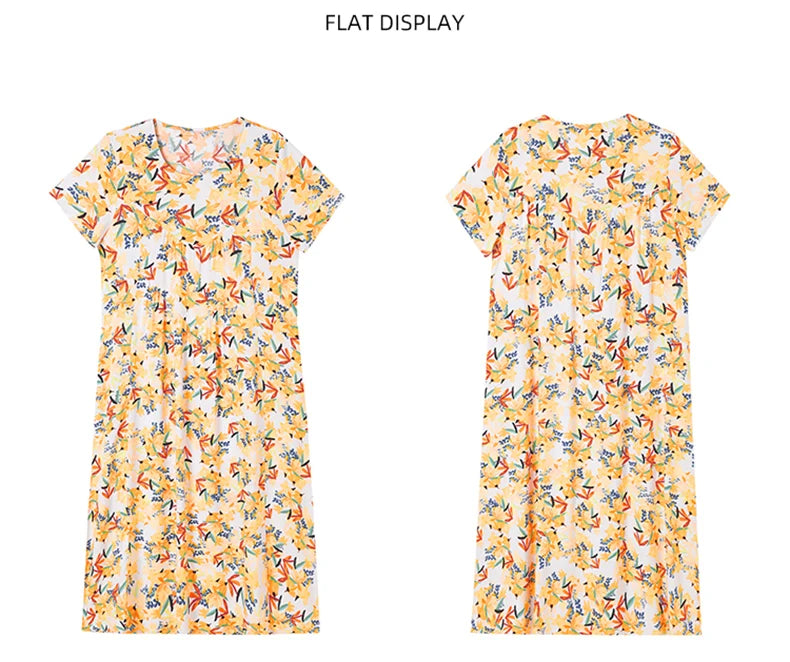 New Print plus size 2026 New Fashion Floral Printed Summer Dress Vestidos Elegant Short Sleeve Slim O-Neck Party Women clothing