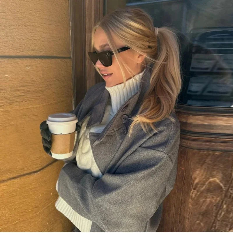 Stand Collar Women Winter Woolen Coat 2025 Spring Single Breasted Loose Female Long Sleeve Jacket Office Lady Street Short Coats