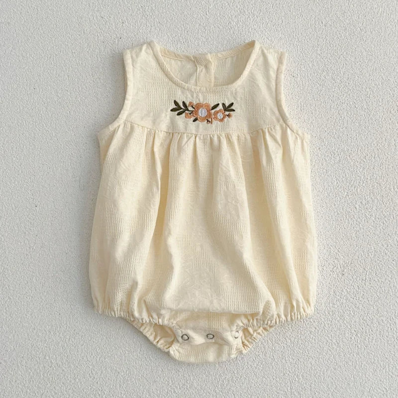 Girls Birthday Party Sisters Outfits Summer Green Apricot Floral Embroidery Sleeveless Bodysuit Vest Dress Baby Clothes H037