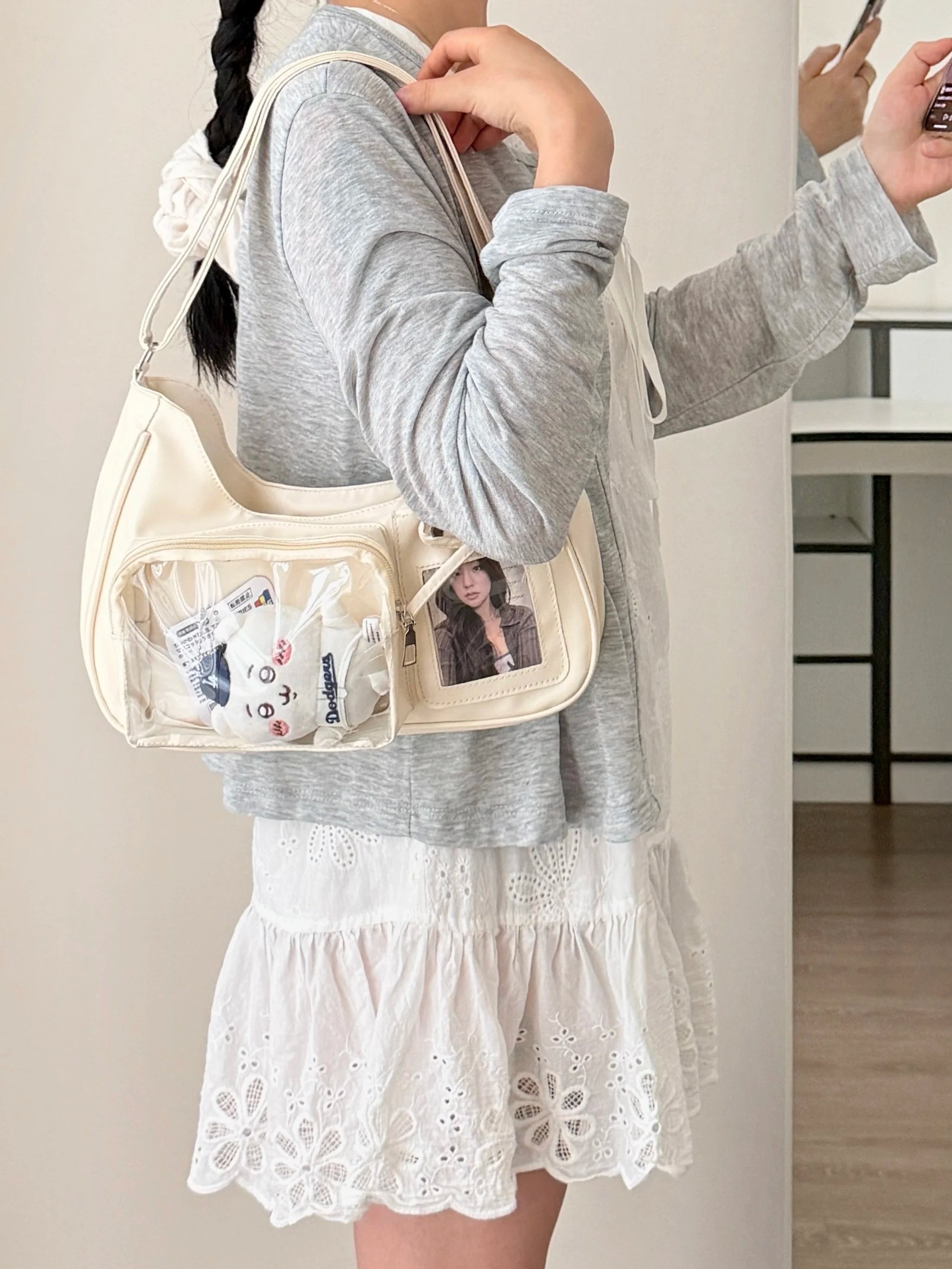 Y2k Harajuku Shoulder Bag Women Korean Transparent Ita Bag School Crossbody Bag Female Japanese Designer Preppy Handbag Purse