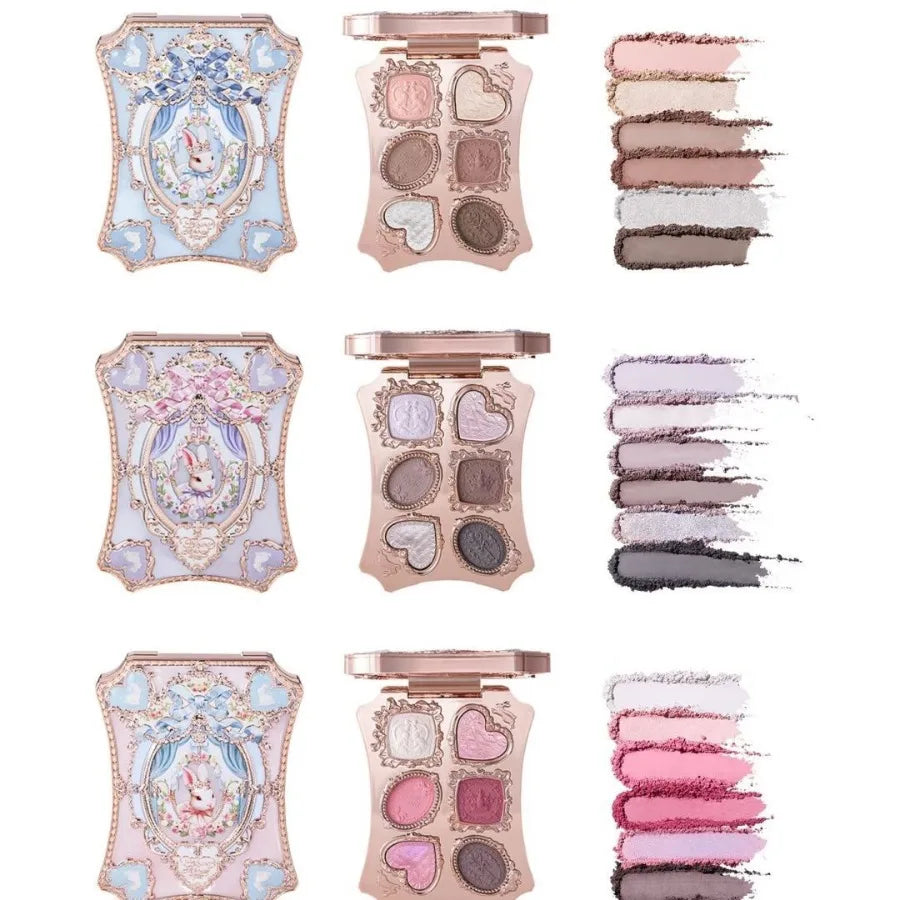 Flower Knows Garden Matte Pearlescent Powder Fine Six Color Eye Shadow Contour Palette Long Lasting Makeup Glitter Eyeshadow
