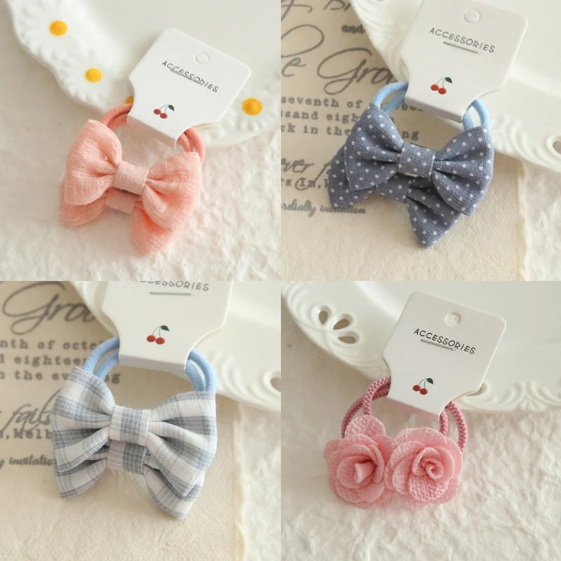 AITOUSHI Girls' Elastic Hair Bow Ties - Cotton Printed Hair Rope