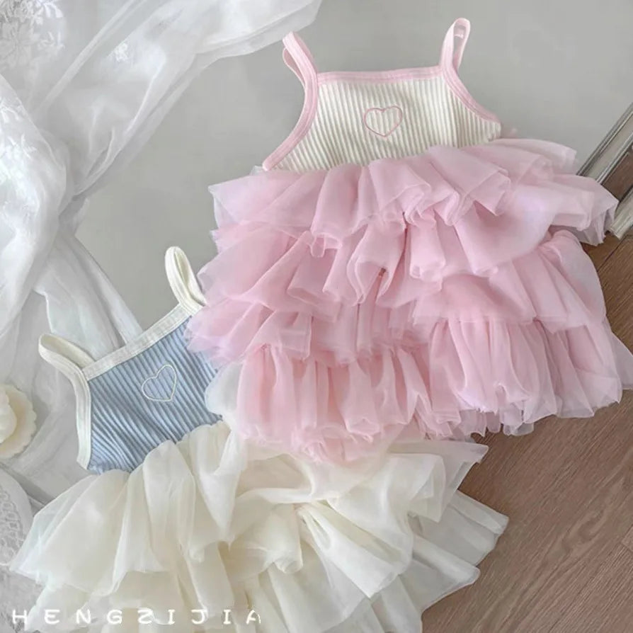 Summer new baby girl cake dress princess dress children's clothing suspender dress puff dress tide