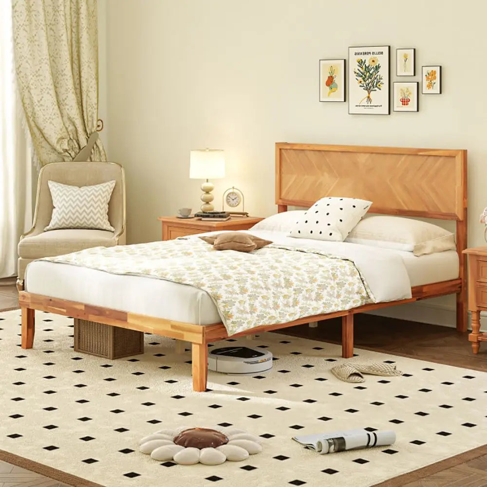 FullSize Bed Frame with Headboard and Storage Space