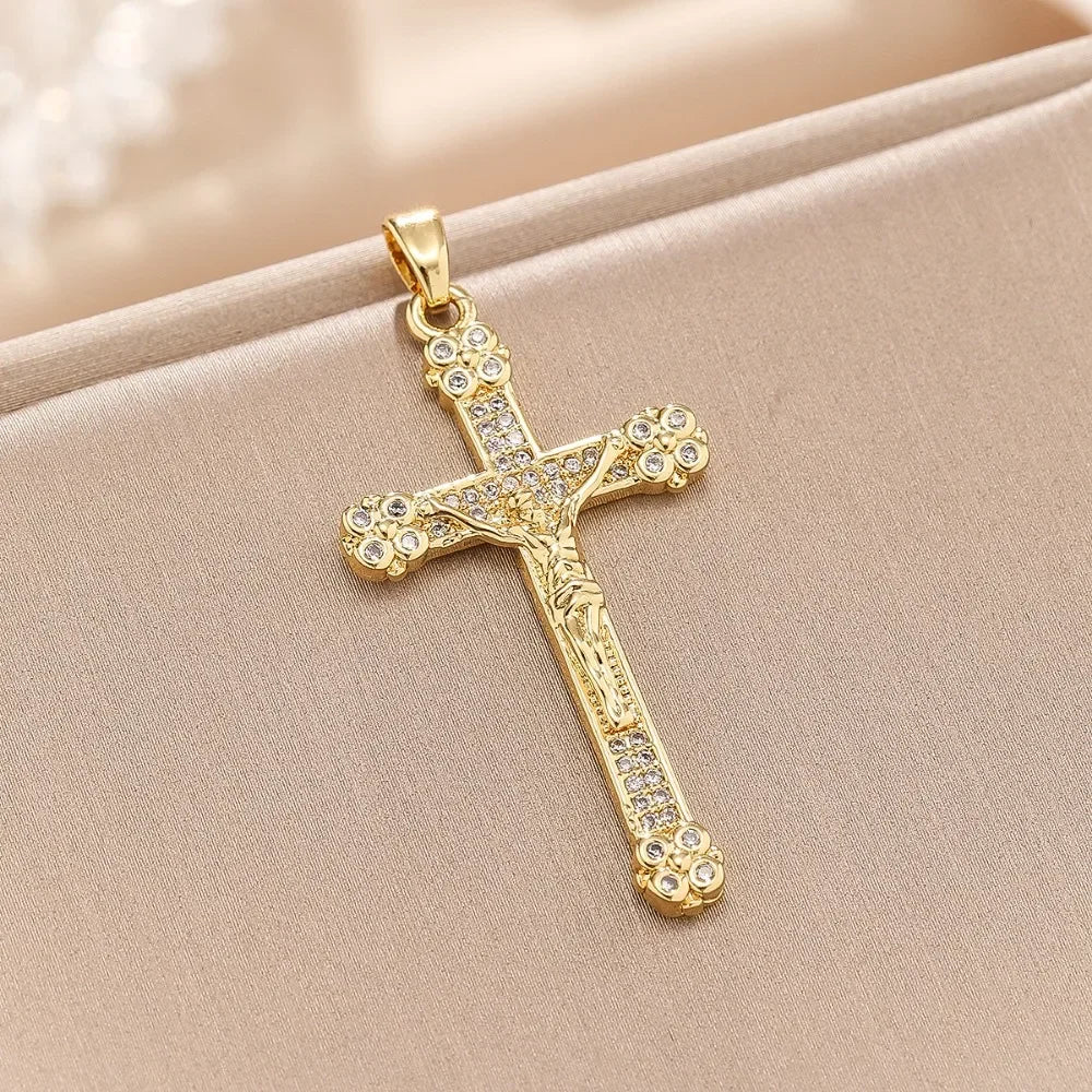 Light Luxury And Cross Colored Zirconium Micro-Paved Zircon Necklace Pendant Personalized Niche Clavicle Chain