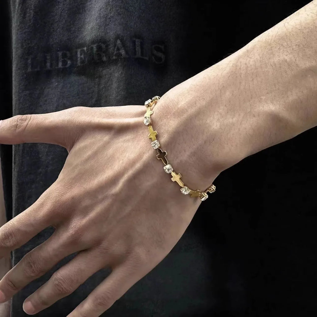 Stylish Men'S Cross Bracelets,Hiphop Stainless Steel Zircon Tennis Bracelet,Birthday Father Gifts