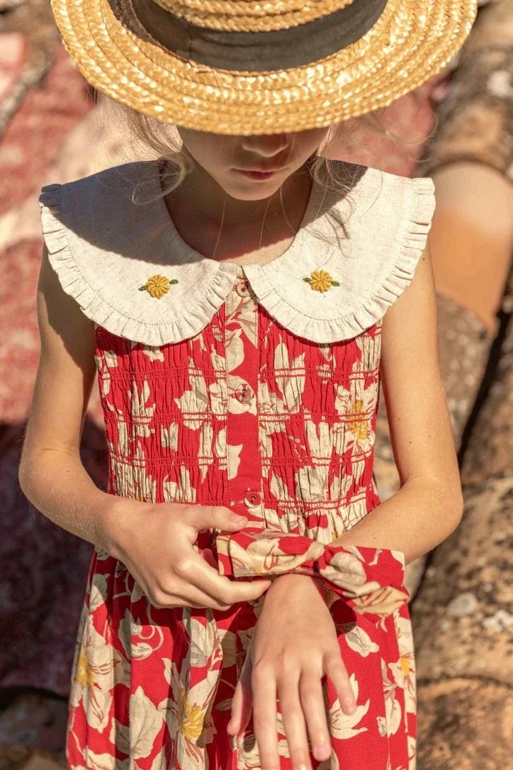 Children's Dress 2026 Summer New Product BD Girls Pastoral Embroidery Wrap Bubble Sleeve Shirt Skirt Princess Dress
