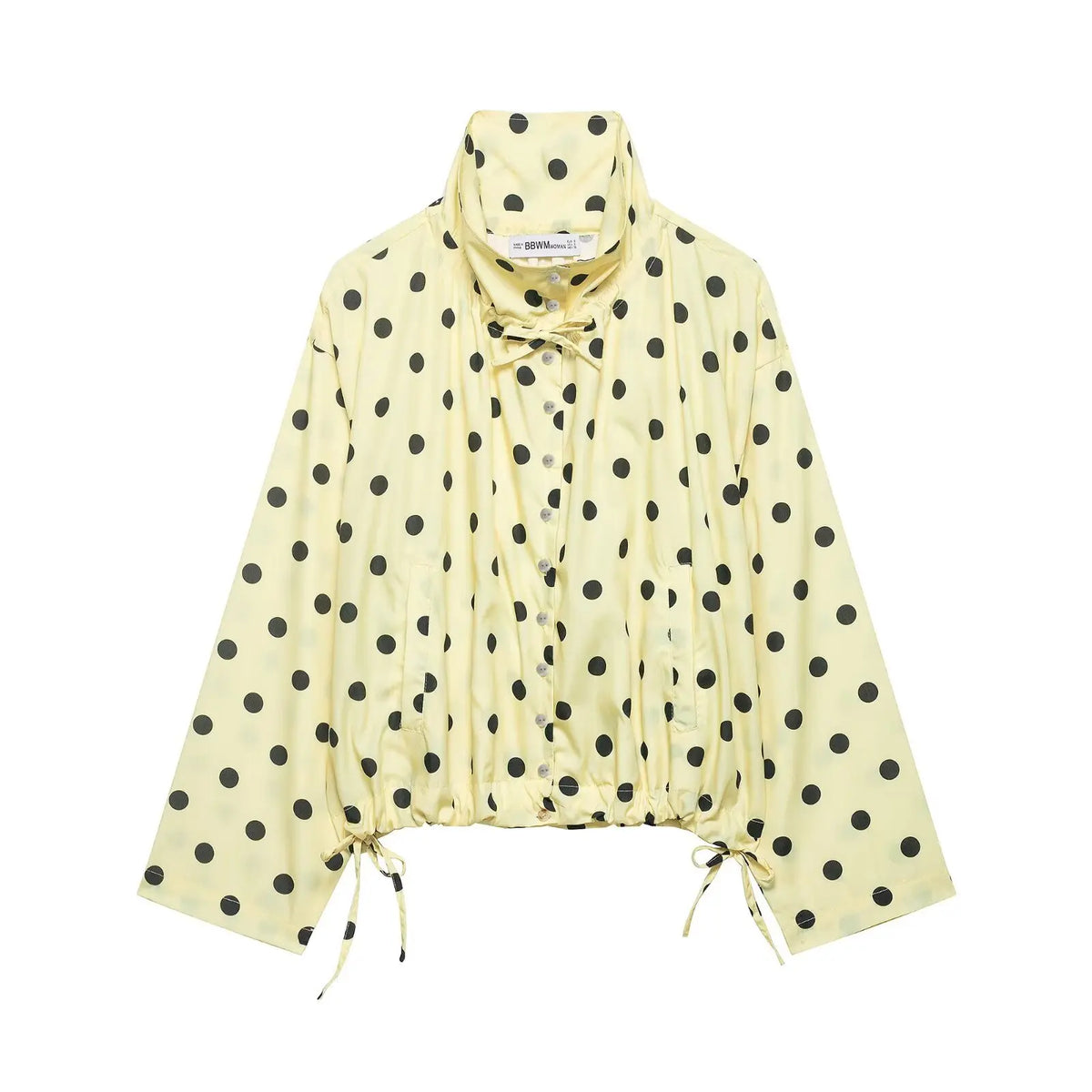 Women's Pink Polka Dot Short Jacket - Long Sleeve Single Breasted