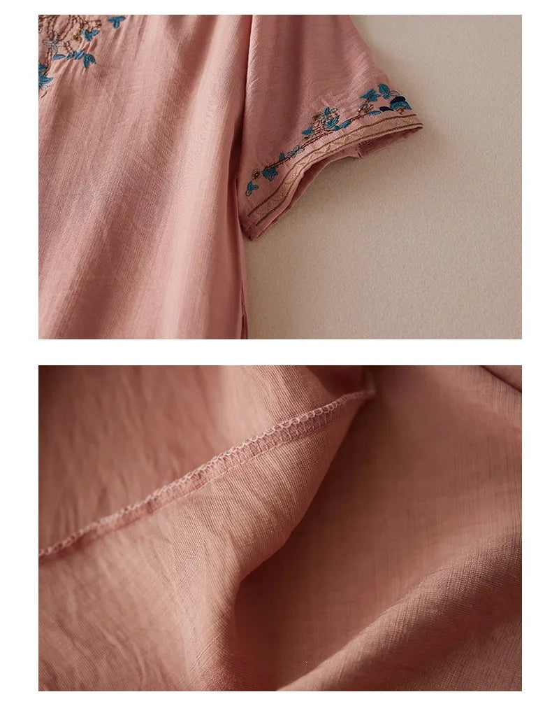 Elegant Large Size Embroidered Dress Heavy Work Loose Slimming Long Skirt Women's Fashion Spring Summer New Style Casual Style