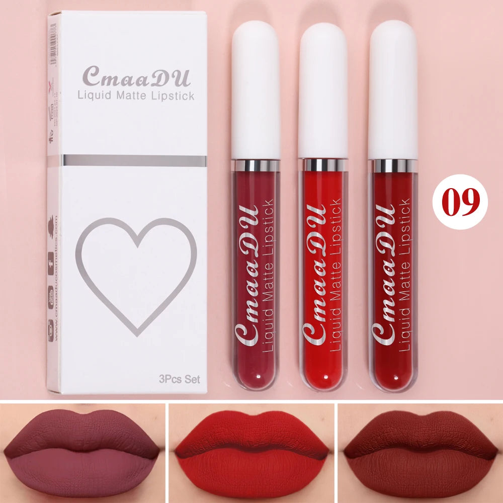 Cmaadu 3-Piece Matte Lipstick and Lip Gloss Set - Waterproof