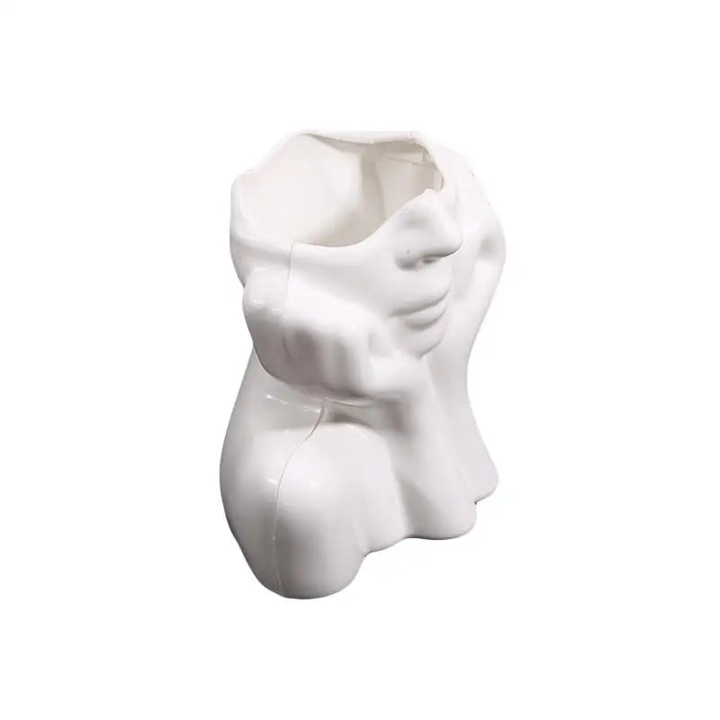 Makeup Brush Holder Human Face Art Desktop Decoration Vase Compatible with Eyebrow Pencils Home Organizer Plastic Material