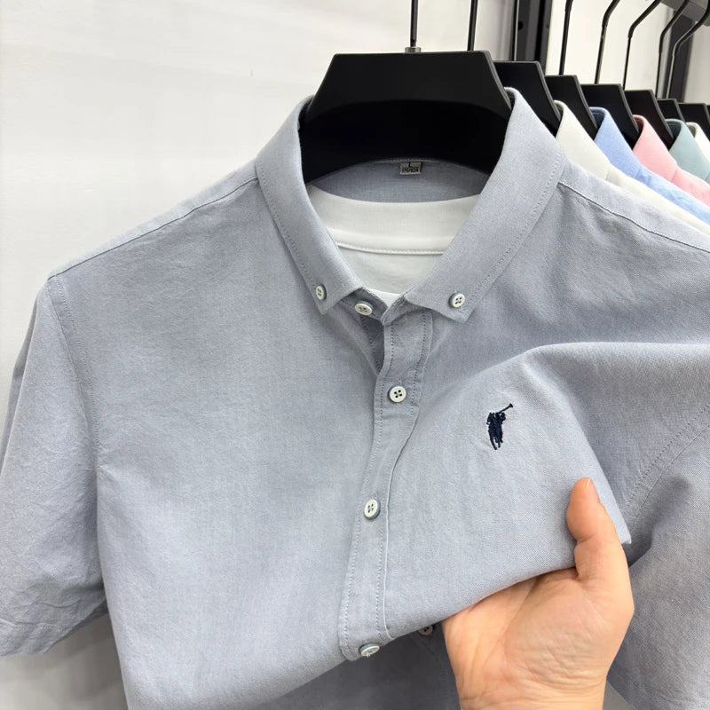 Men's Pure Cotton Short Sleeve Shirt - Casual Business Turn-Down