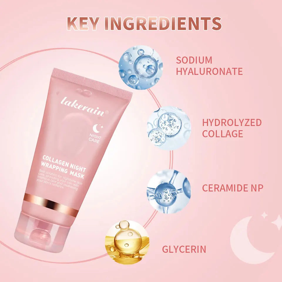 Collagen Overnight Wrapping Peel Off Facial Mask, Korean Collagen Night Wrapping Mask Deeply Hydrates Night Care Mask Cream 75ml