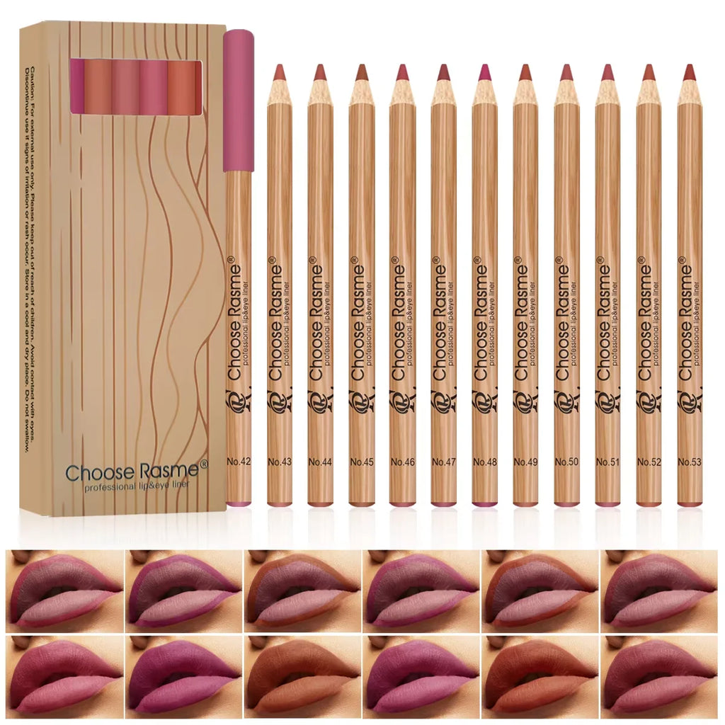 12 Matte Lip Liner Pencil Set Color Rendering Easy Makeup Waterproof Durable Lip Makeup Cosmetics Valentine's Day gift