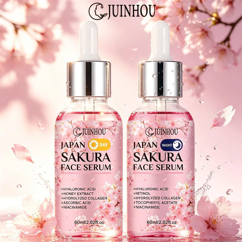 JUINHOU 2PCS Sakura Niacinamide Retinol Day&Night Surem Hydrating Moisturizing for Sensitive Skin Anti-Dryness Skin Gentle Formu