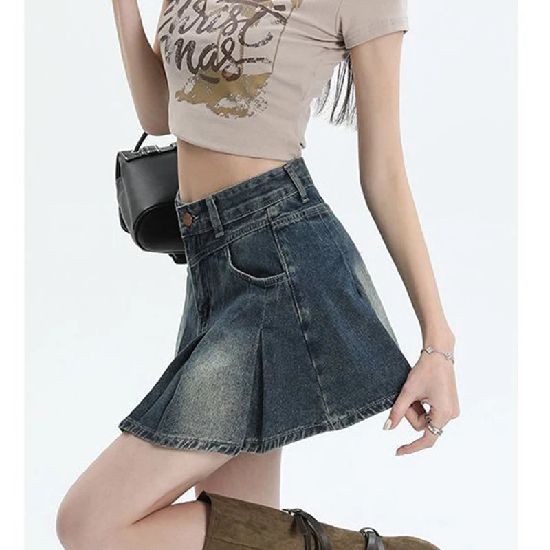 Summer Women Retro Chic High Waist Skirts Lady Designer Wrap Hip Thin Mini Jeans Skirts Girls Fashion Solid Denim Dress