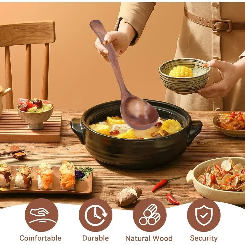 Large Wooden Soup Spoons Long Handle Heat-resistant Rice Scoops Portable Hanging Cookware Home Kitchen Restaurant Cooking Tools