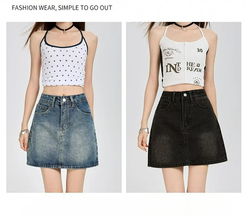 Harajuku Denim Plaid Skirt Women Sexy Multiple Pockets Mini Skirts Vintage Y2K New Fashion 2025 Lady Casual Versatile Streetwear