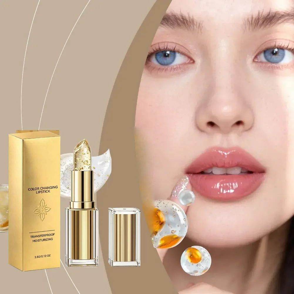 Color Changing Lipstick With Gold Flecks Moisturizing High Shine Fade Lip Line Lip Gloss Non Greasy Non-stick Hydrating Lip Balm