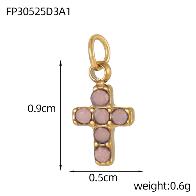 Jesus Cross Pendant Charm Set Colorful Stainless Steel Cubic Zirconia for DIY Jewelry for Men and Women