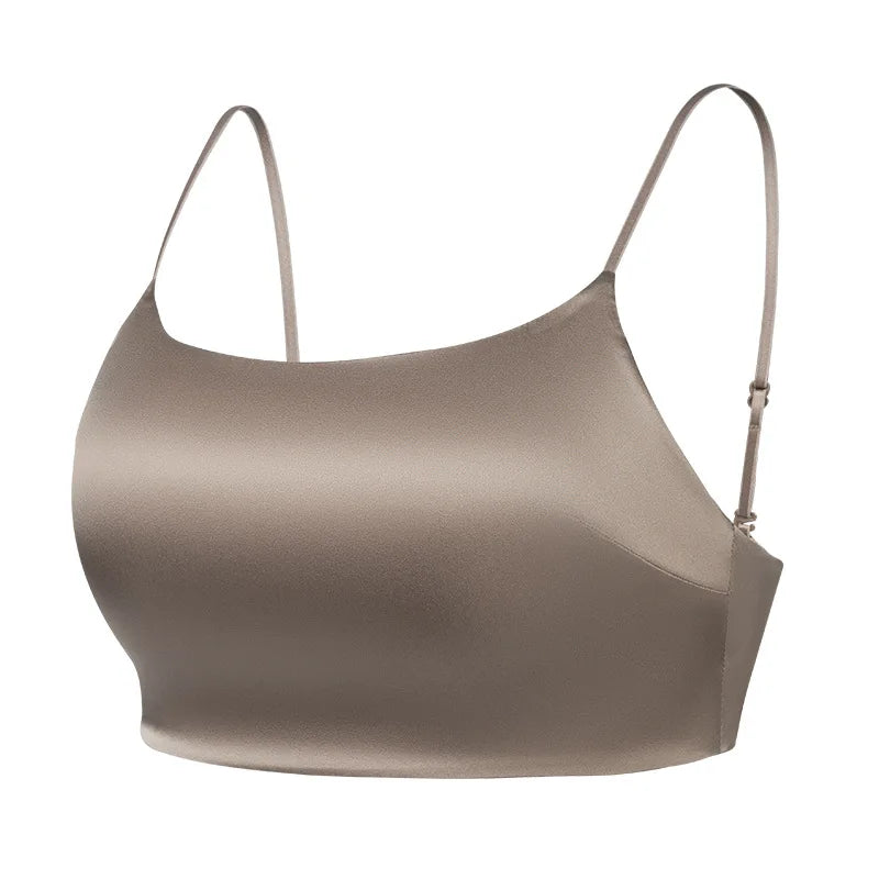 Birdtree 19MM 93% Silk 7% Spandex Solid Bra,Women Satin 3/4 Cup U-shaped Back Soft Breathable Sling Underwear A59124JF