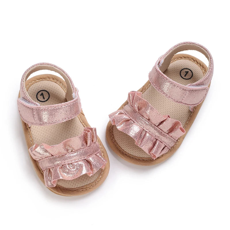 Spring and summer fashion new item fine sparkling bow hem sandals for baby girls, comfortable and breathable walking shoes