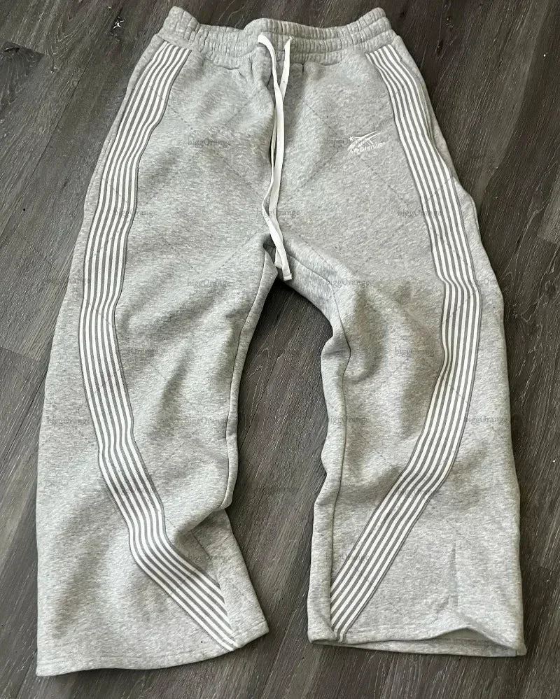 American Letter Patch Men Hip Hop Baggy Sweatpants With Retro Double Layer Y2K Style