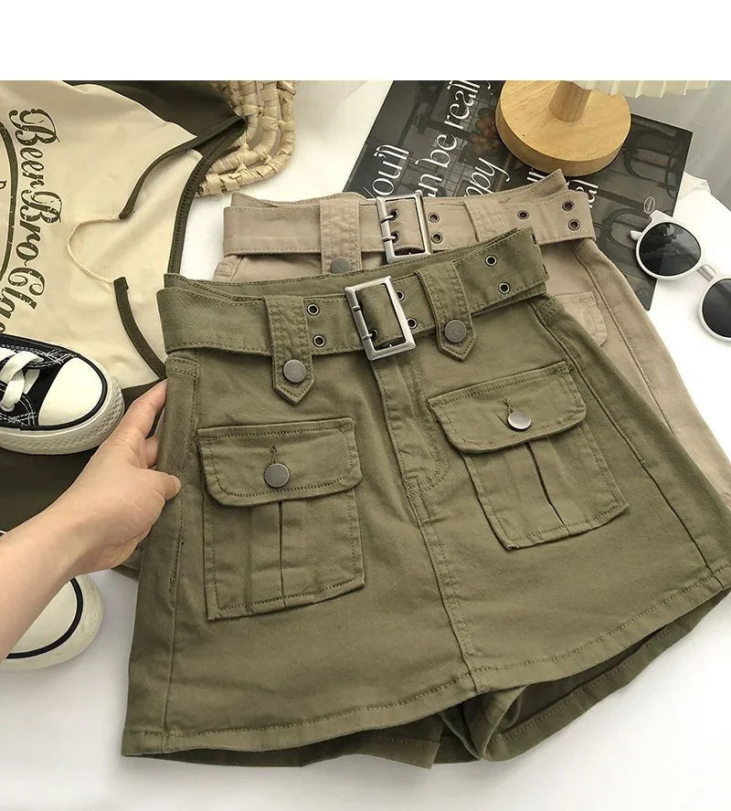 2026 Summer Safari Style Women Denim Pantskirt High-waist Short Slim A-line Jean Skirts Lady Anti-expose Lining Wide-leg Shorts