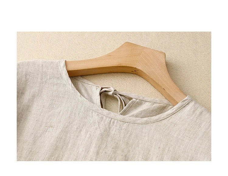 Korean Style Summer Fashion Solid Color Simple Basic Cotton Linen Dress for Women Good Quality Half Sleeve Elegant Frock Female