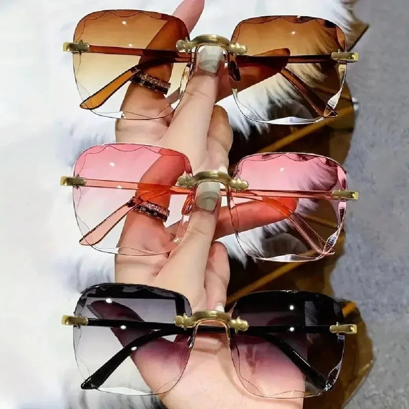 Square Rimless Sunglasses Women Luxury Brand Designer Summer Glasses Fashion Sun glasses For Men UV400 Shades Oculos