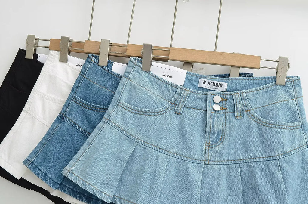4 colors 2025 Y2K Low Waist Pleated Mini Skirt American Retro Women Package Hips Ruffles Short Skater Skirts With Shorts lining