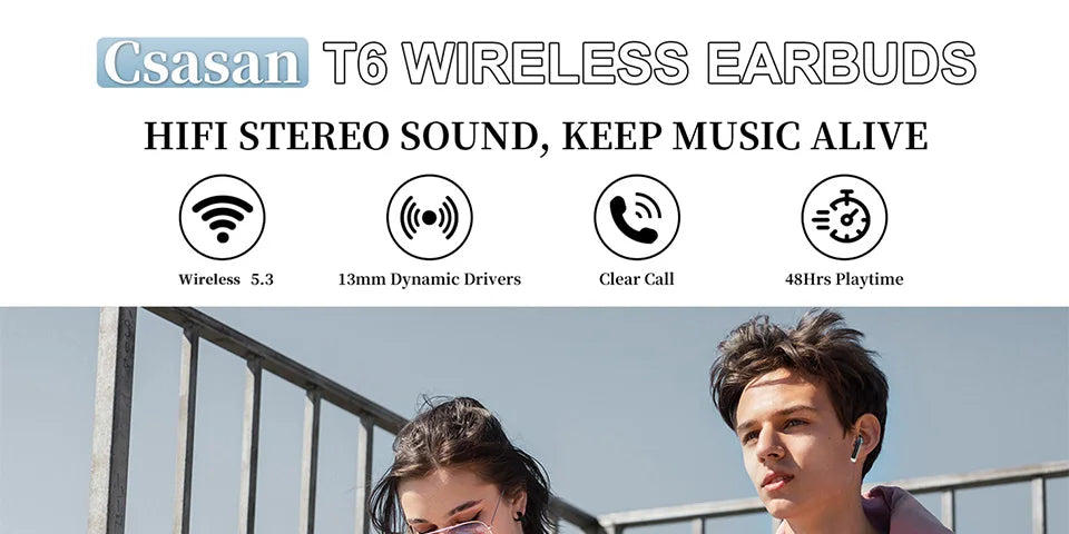 T6 Wireless Earbuds Bluetooth 5.3 ANC Active Noise Cancelling Headphones 48H Playtime IPX7 Waterproof HiFi Deep Bass in-Ear Sport Earphones with HD Mic for iPhone Samsung Android.