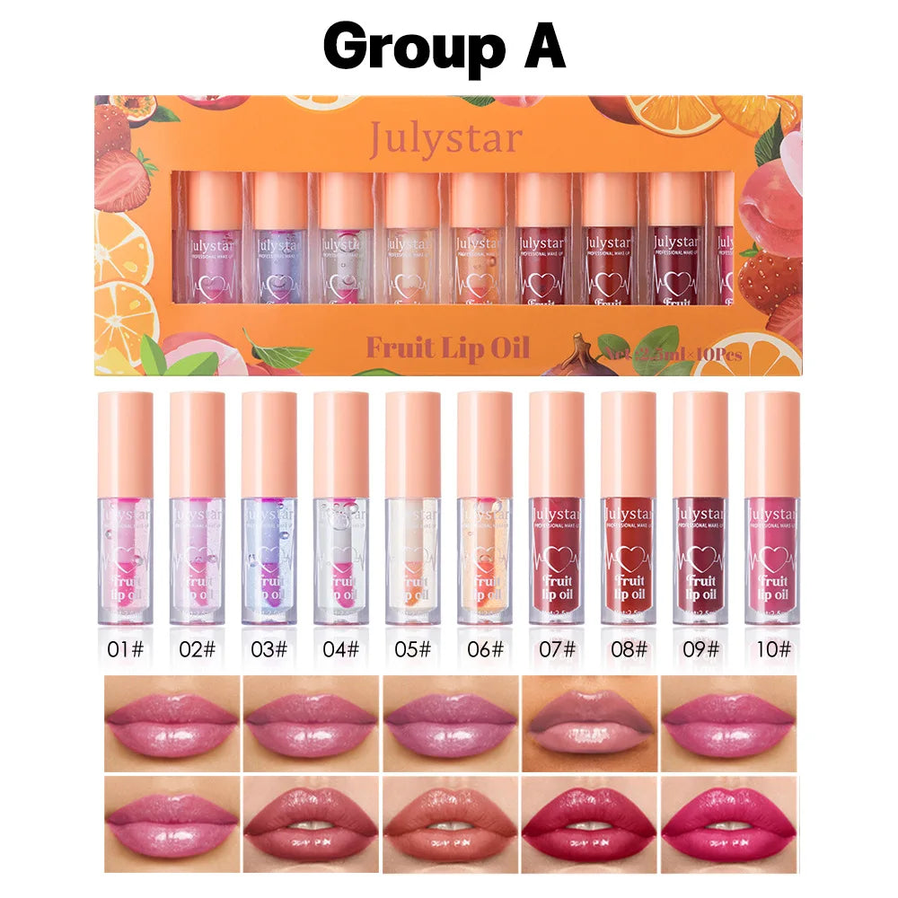 10-Color Fruit Flavor Temperature Changing Lip Oil Set - Hydrating