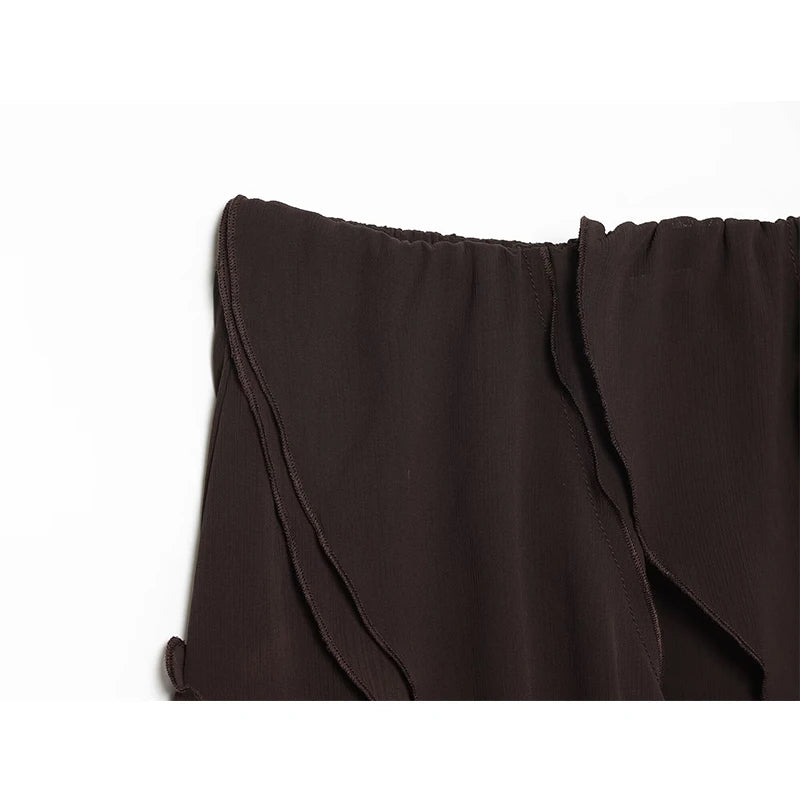 Women's Skirts Summer 2026 New Brown Ruffled Elastic Waist Skirts Women's Fashion Elegant Office Youth Summer Skirts Street