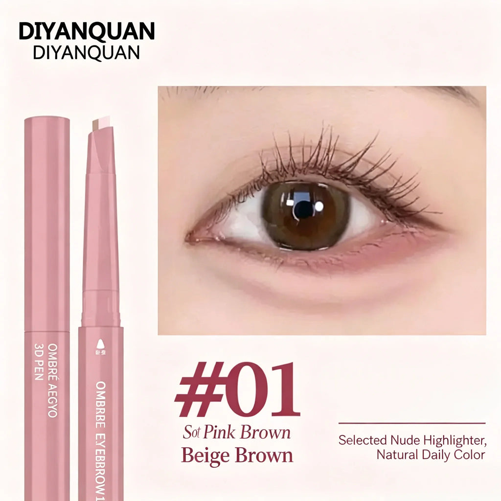 Korean 2 in 1 Ended Lying Silkworm Pen,Bionic Shading Highlighting,Instant Big Eye Effect,Smooth&Smudgeproof&Waterproof,Flat Tip