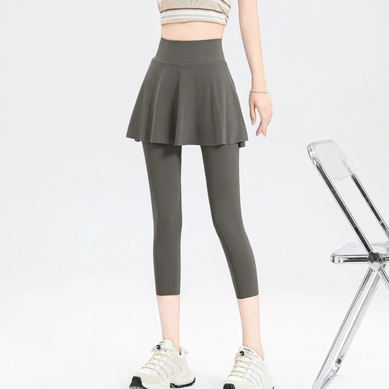 Aiithuug with Pocket Women Tennis Skirted Leggings Capris Yoga Leggings with Skirts Tennis Pickleball Clothing Cropped Leggings