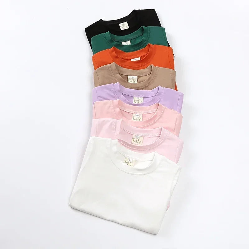 2026 Summer Kids Boys Girls T-Shirt Solid Cotton Breathable Teenager Short Children Casual Shirt For 12M-9T Baby Korean Top