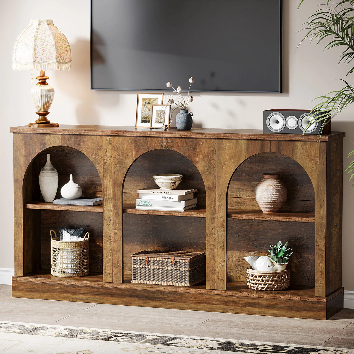 Tribesigns Farmhouse Console Table, 63-Inch Long Entryway Table with 3 Tier Storage, Wooden Rectangular Sofa Table