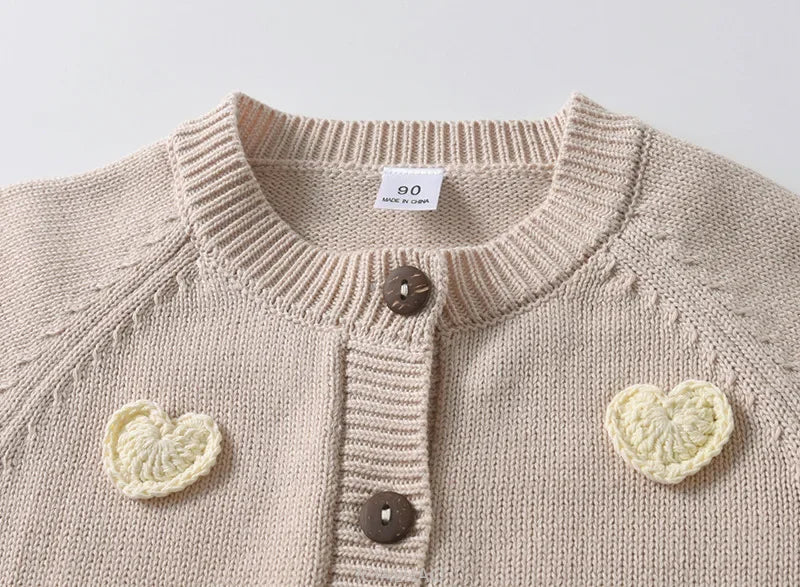 Teen Girl Clothes 2025 Children New Korean Cardigan Girls Knit Jacket Spring Autumn Outfit Style Costume Handmade Heart DIY Kids
