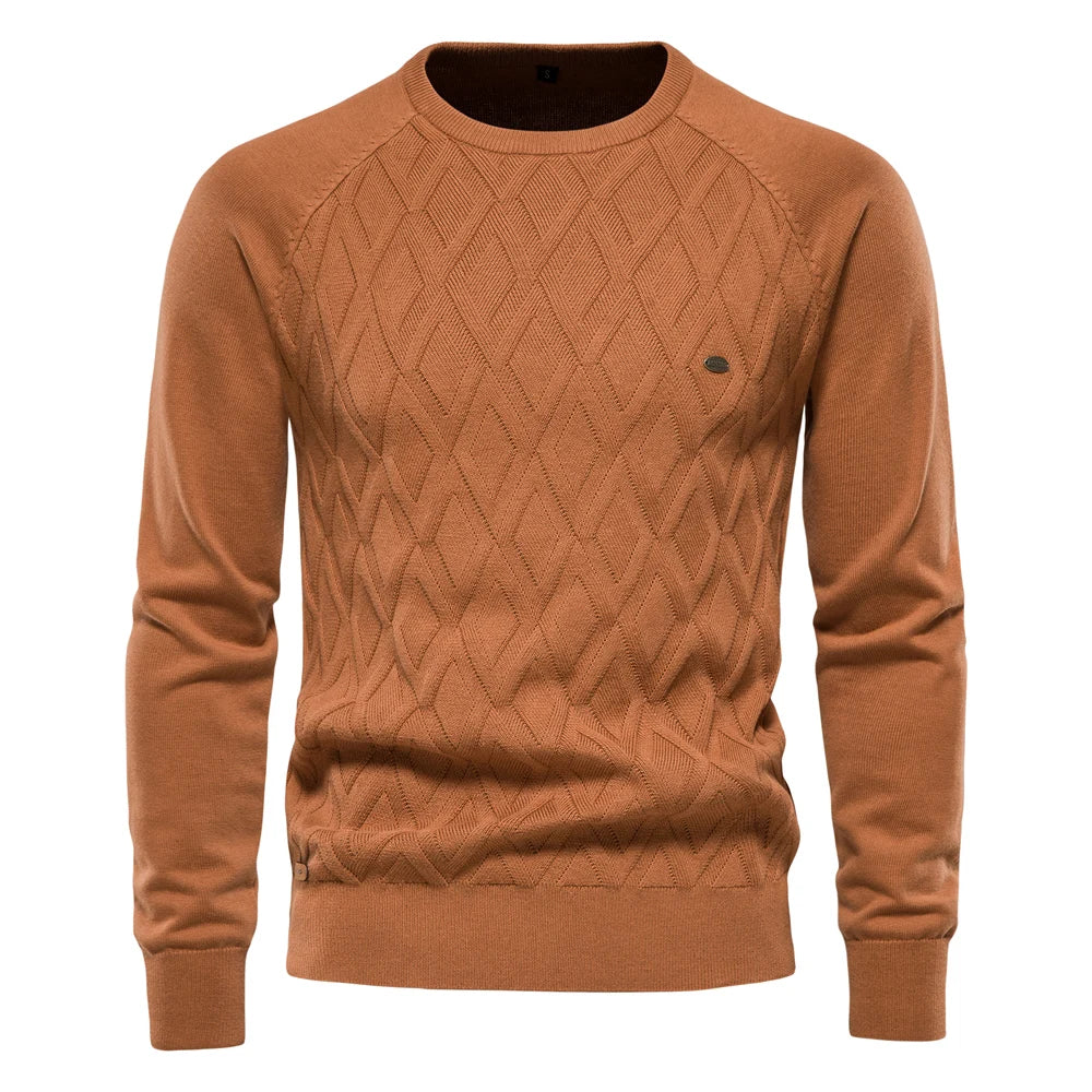 Aiopeson Argyle Knit Mens Sweater O Neck Warm Winter Pullover Solid Color Classic For Men