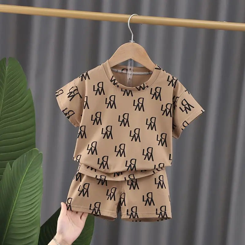 Boys Summer Suit Set 2 Piece Short Sleeve Top And Pants Casual Stylish Trendy Outfit For Kids
