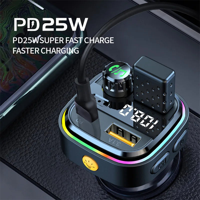 Newest C26 Bluetooth 5.0 FM Transmitter Handsfree Car Radio Modulator MP3 Player USB Super Quick Charge Adapter Car Accessories