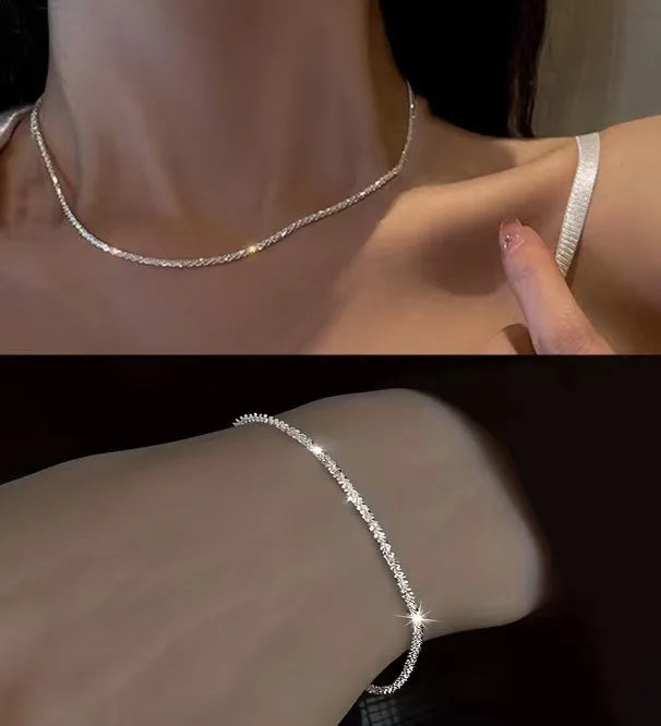 Silver Color Sparkling Necklace For Women Trendy Clavicle Chain Choker Girls Korean Wedding Party Jewelry Accessories
