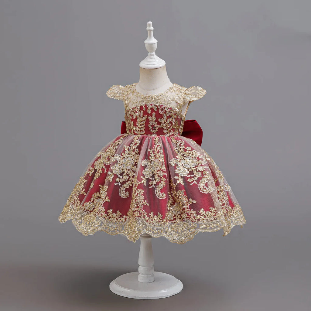 HETISO Children's Dress Princess Embroidery Lace Flower Girls Holiday Party Ball Gown Little Kids Summer Costume 1-6Y