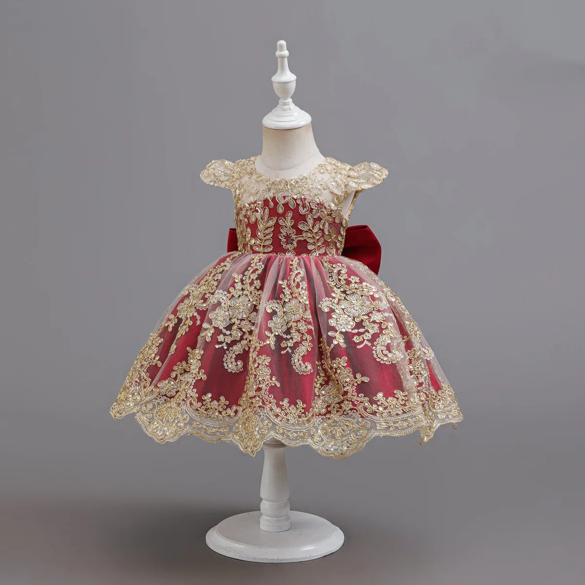 HETISO Children's Dress Princess Embroidery Lace Flower Girls Holiday Party Ball Gown Little Kids Summer Costume 1-6Y