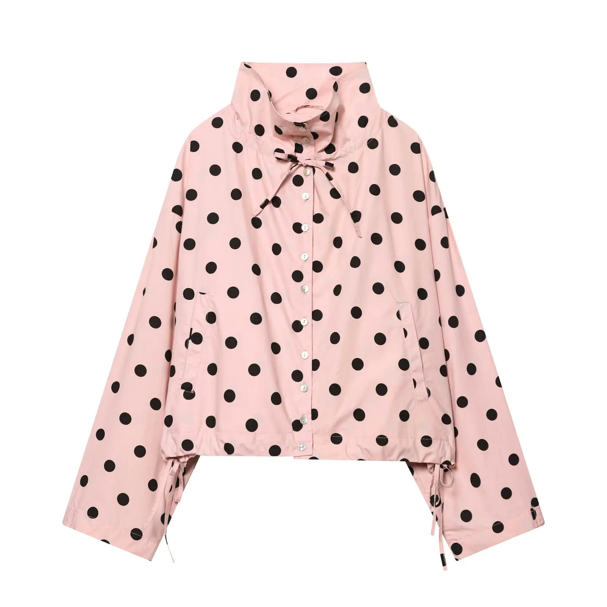 Women's Pink Polka Dot Short Jacket - Long Sleeve Single Breasted