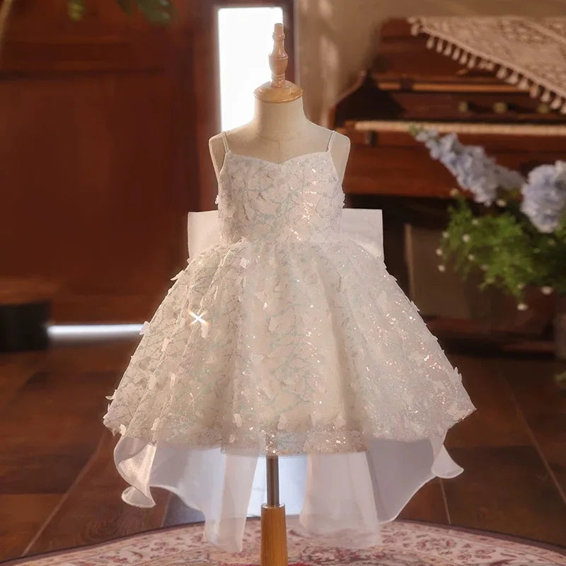 Dreamy Vow J702 Charming White Baby Girl Dress Delicate Sequined Bow-adorned Sleeveless Spring Summer Party Ball Gown