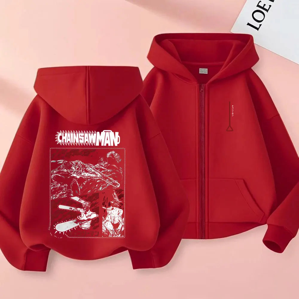 Dshztooma Chainsaw Man Anime Graphic Zip-Up Hoodie - Oversized