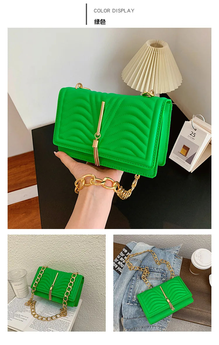 Brand Designer PU Striped Women's Shoulder Bag Fashion Tassel Chain Crossbody Bag Small flap Handbag  2023 Trend
